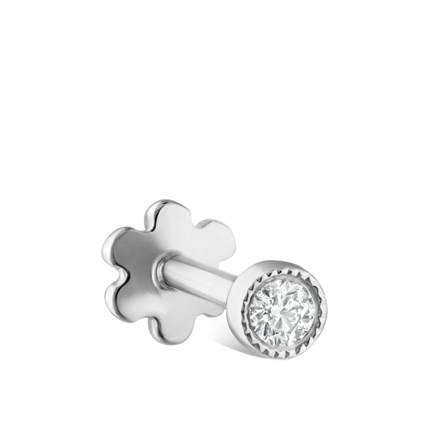 Scalloped Set Diamond Threaded Stud Earring With Titanium Backing