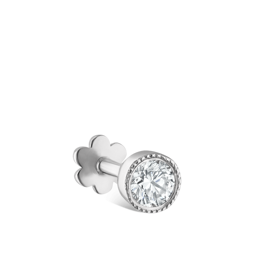 Scalloped Set Diamond Threaded Stud Earring With Titanium Backing