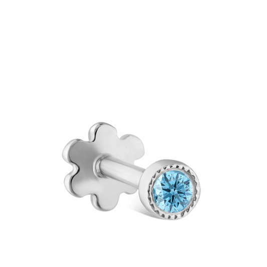 Scallop Set Light Blue Diamond Threaded Stud Earring With Titanium Backing