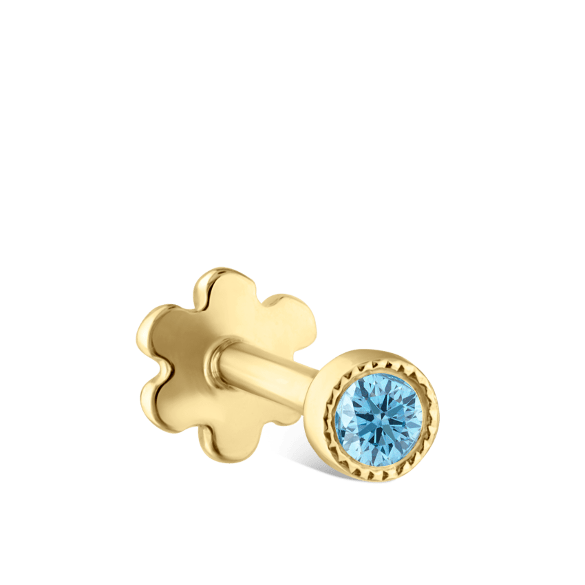Scallop Set Light Blue Diamond Threaded Stud Earring With Titanium Backing