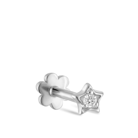 Diamond Solitaire Star Threaded Stud Earring