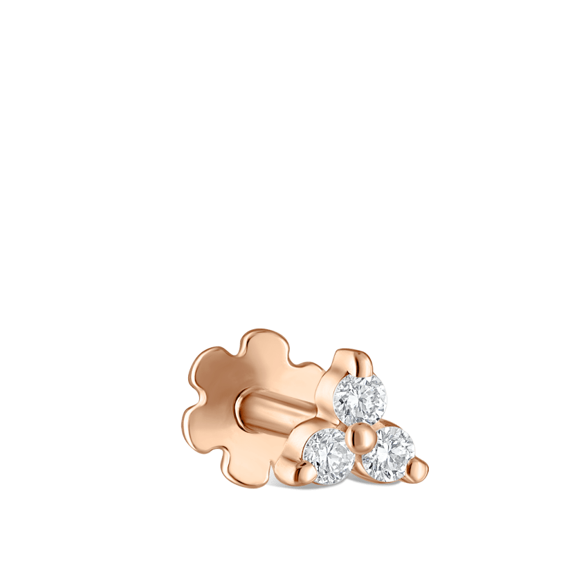 Diamond Trinity Threaded Stud Earring With Titanium Backing