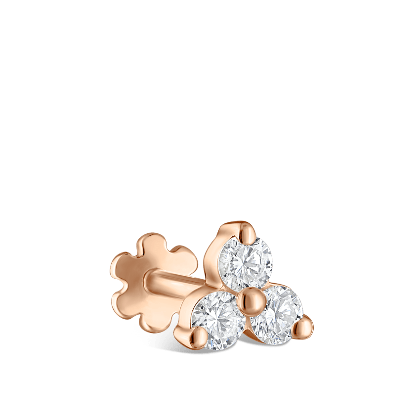 Diamond Trinity Threaded Stud Earring With Titanium Backing